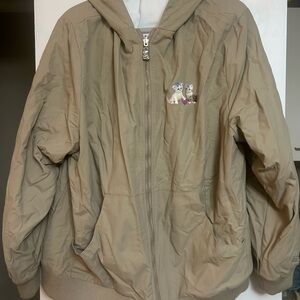 Tan Hooded Jacket with Cat Embroidery